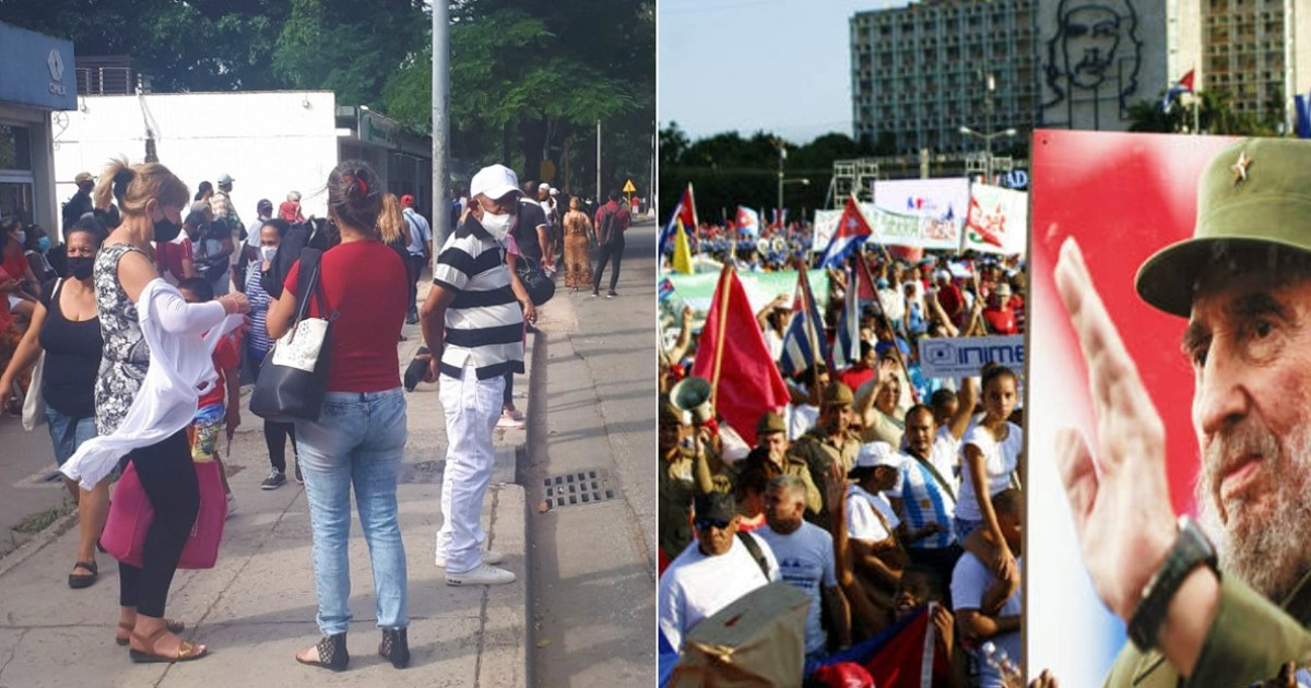 Parada de transporte público en Cuba y desfile del 1º de mayo © Twitter / Geisy Guia Delis - Cubadebate / José Raúl Concepción
