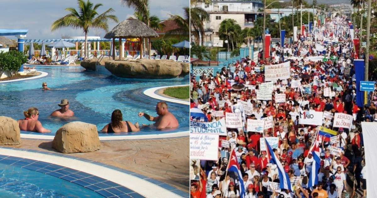 Turistas en hotel de Varadero y marcha del 1ro de mayo (Fotos de archivo) © CiberCuba y Gobierno de Matanzas