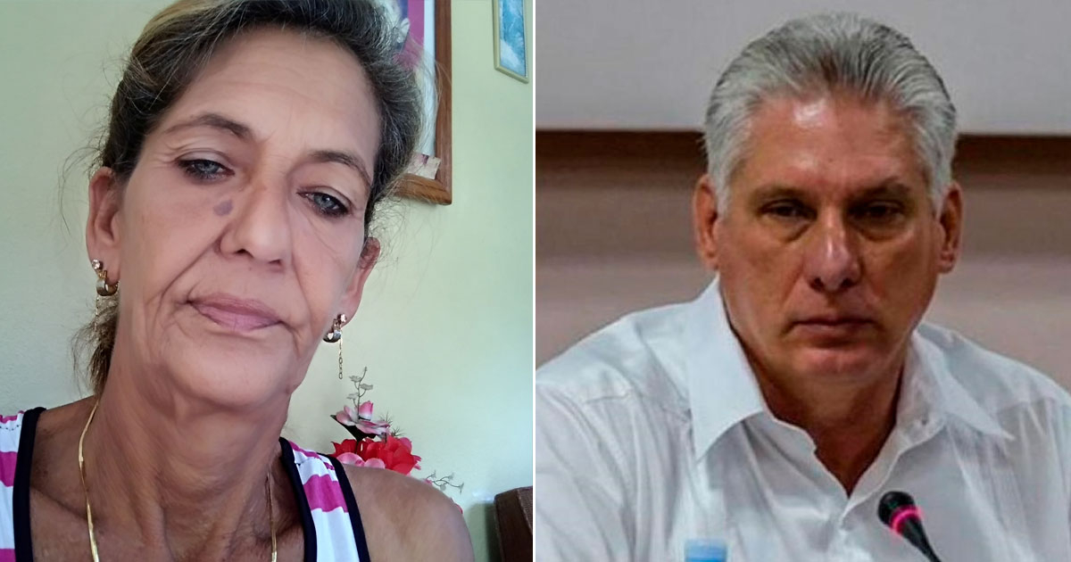 María Teresa Pérez, abuela del preso del 11J Rowland Castillo, y Miguel Díaz-Canel © Facebook / María Teresa Pérez y CiberCuba