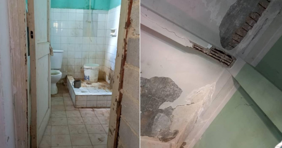 Baño y techos del albergue en que reubicaron a embarazada y madres con niños © YoSíTeCreo en Cuba / Facebook