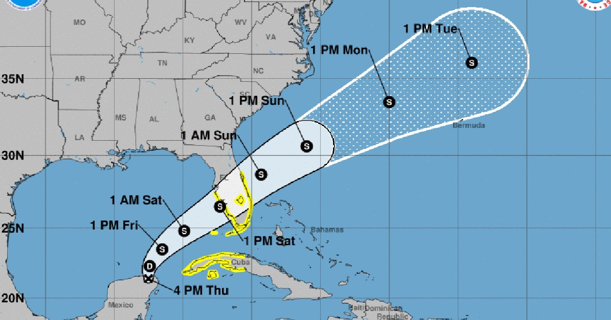 Posible trayectoria de la depresión tropical Alex © Captura de pantalla/ National Oceanic and Atmospheric Administration
