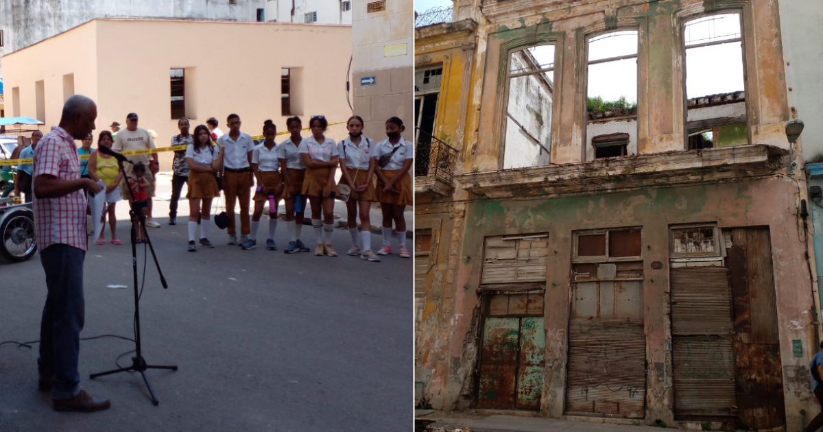 Acto cultural frente a casa de Gonzalo Roig (i) y Ruinas de las casa de Gonzalo Roige) © Collage Facebook/ useo Municipal de Centro Habana