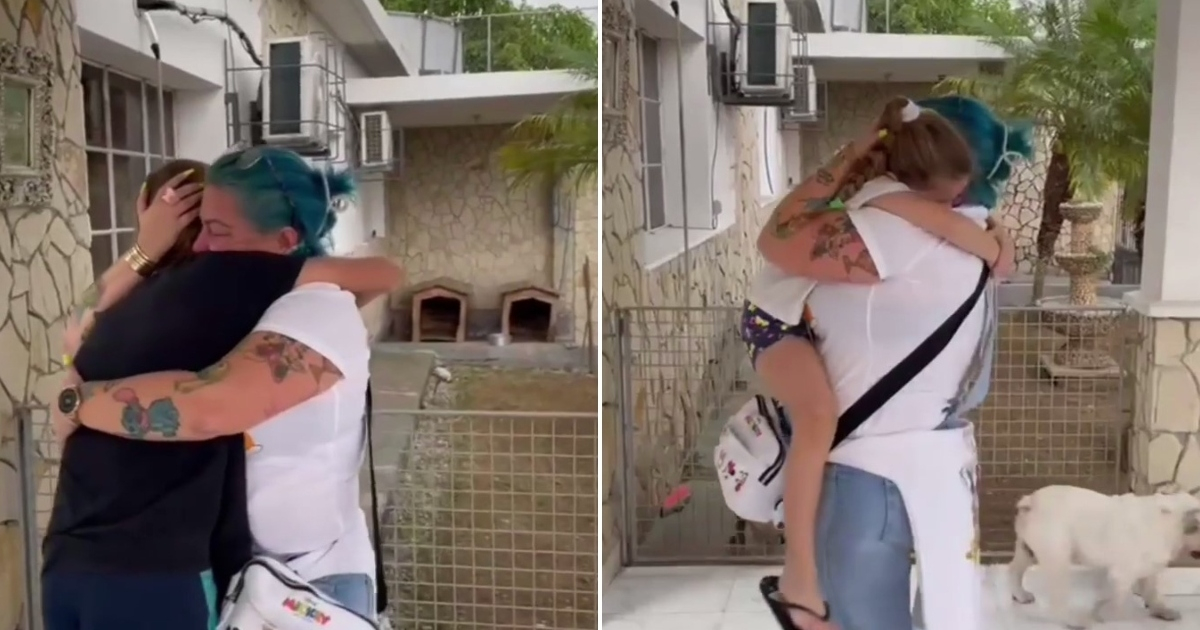 La Diosa abrazando a sus hijos tras su regreso a Cuba © Instagram / La Diosa