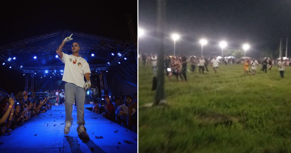 Yomil durante su concierto en Pinar del Río; estampida de público © Facebook / Yomil y Facebook / ICLEP