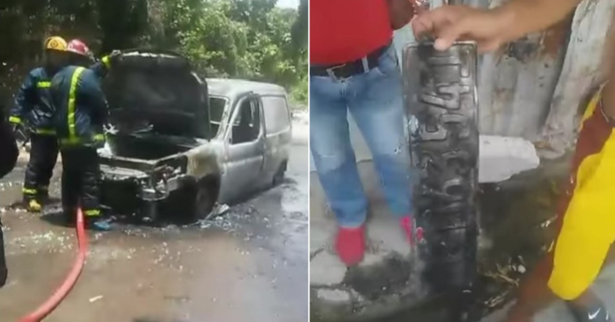 Carro incendiado en San Miguel del Padrón © Facebook / ACCIDENTES BUSES & CAMIONES por más experiencia y menos víctimas!