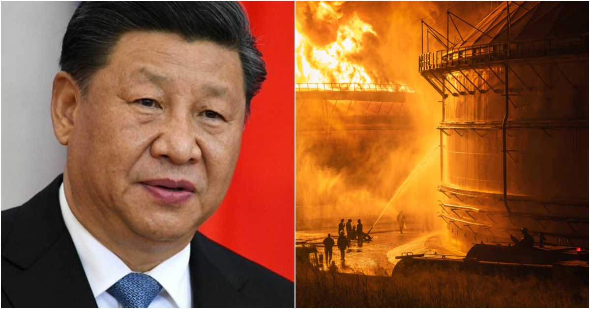 Xi Jinping / Incendio en Matanzas © Twitter PCC / Periódico Girón