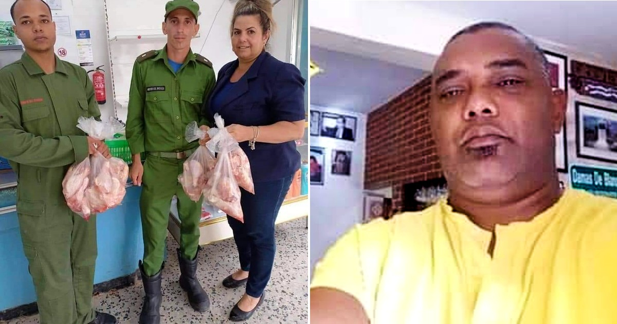 Bomberos de Mayabeque reciben paquetes de pollo y el opositor Ángel Moya © Facebook / Ángel Moya