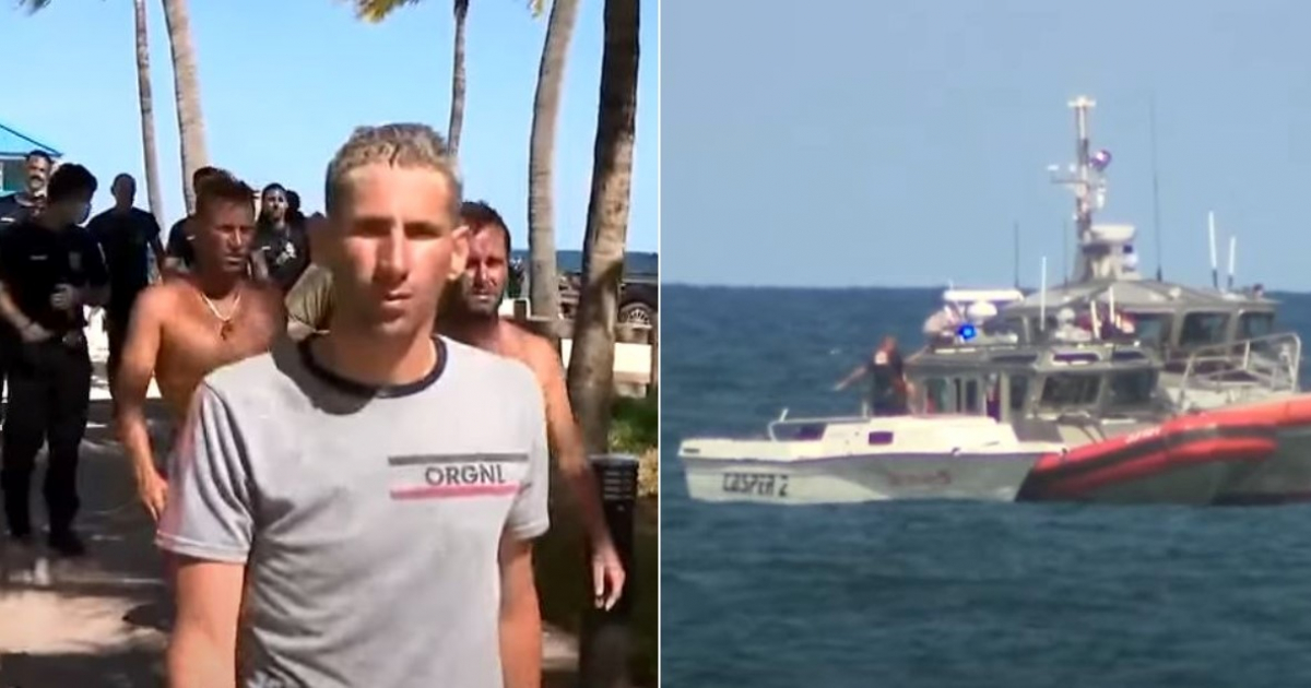 Balseros cubanos en Hollywood Beach y barco de la Guardia Costera de EE.UU © Captura de video de YouTube de Local 10 News