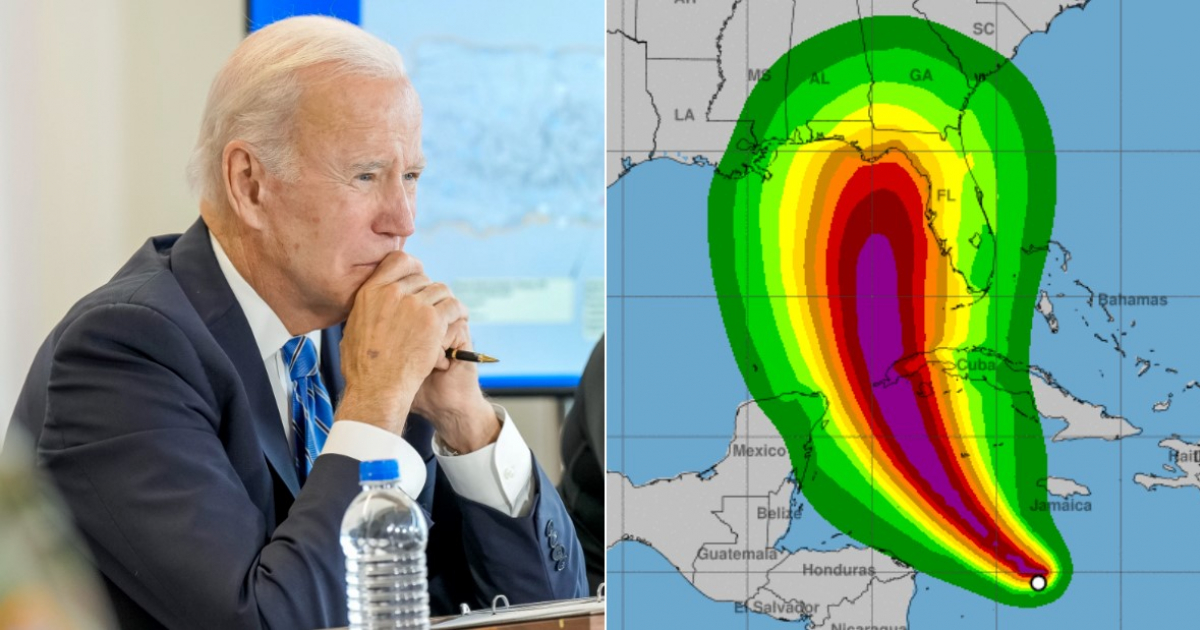 Biden y pronostico de velocidad del viento de Ian © Twitter /President Biden y NOAA