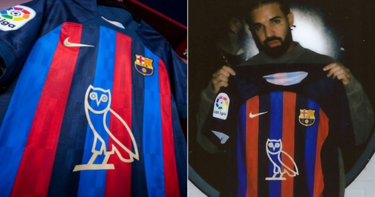 Drake con la camiseta del Barcelona con su logo en la parte frontal © Twitter / FC Barcelona
