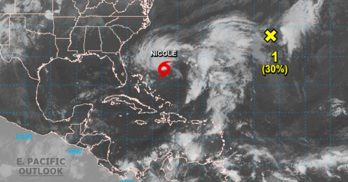 Imagen del satélite que revela la actual ubicación de Nicole © NOAA