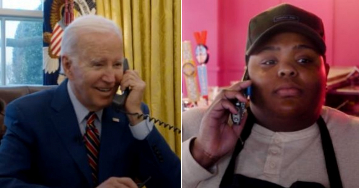 Joe Biden y empleada de Ghostburger Brittany Spaddy © Captura del video publicado en Twitter / President Biden
