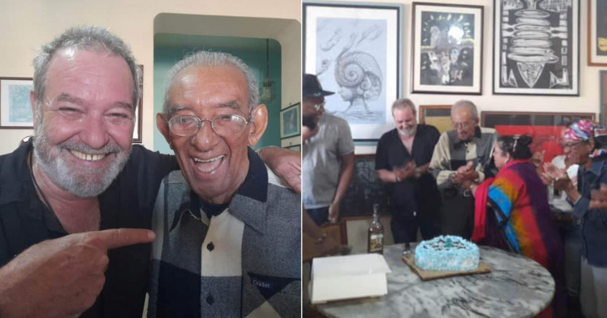 Mario Limonta junto Jorge Perugorría, Libia Batista y otros colegas en su cumpleaños © Facebook / Libia Batista