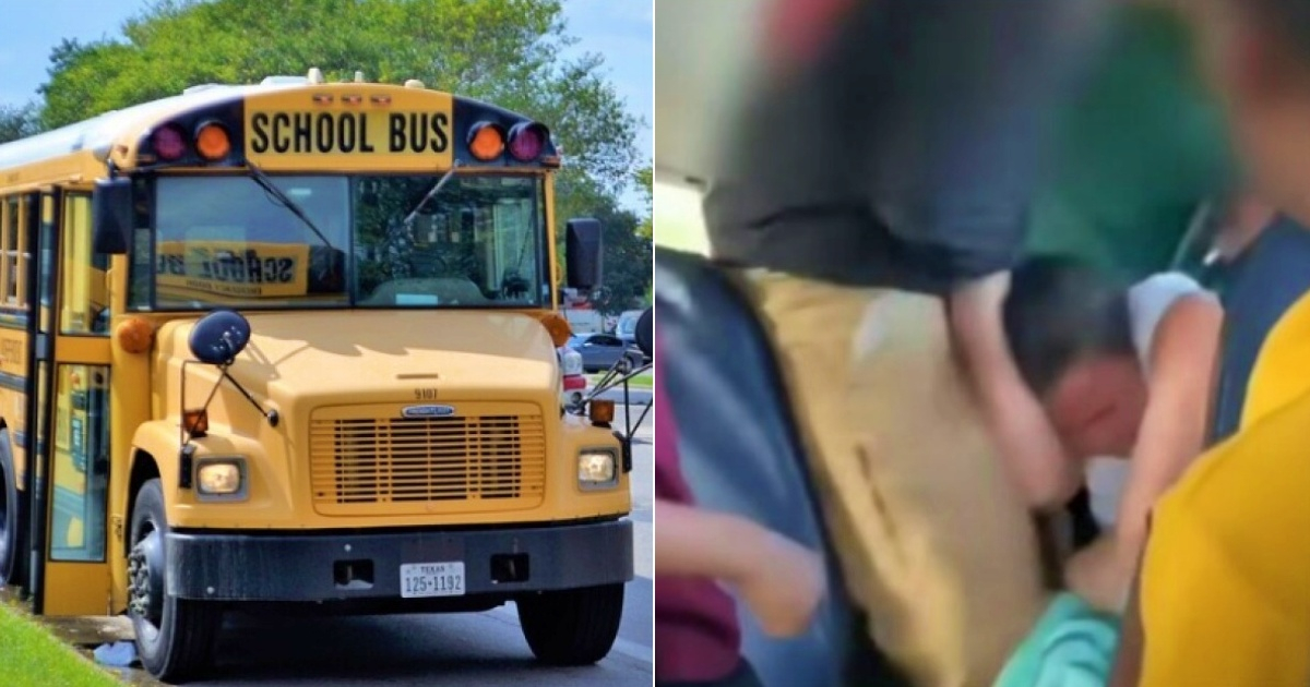 Autobús escolar (i) y Momento de la bruta paliza contra una niña (d) © Collage Twitter-Miami-Dade Schools - Captura Local10