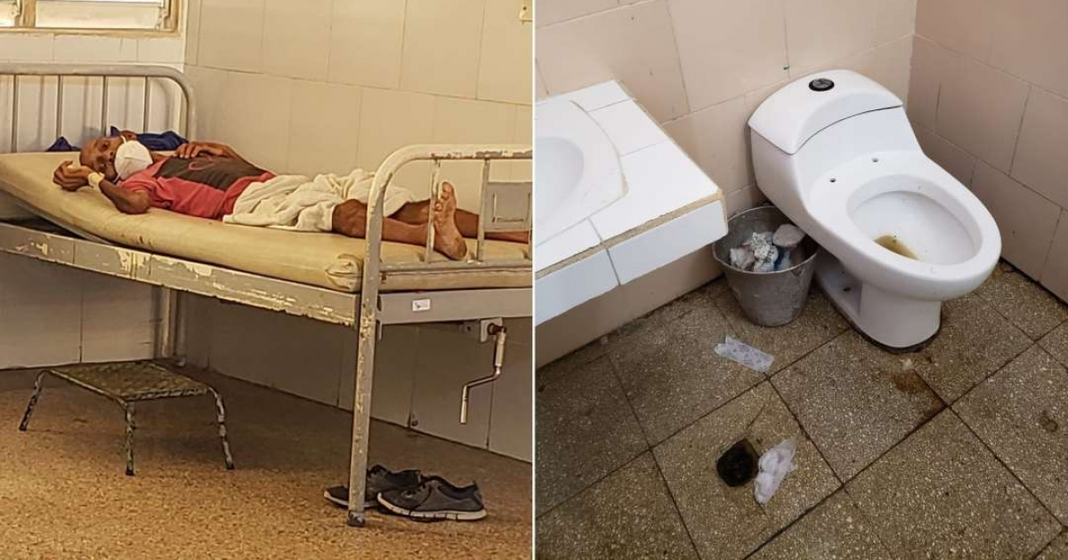 Anciano ingresado en hospital Calixto García y baño del hospital © Marena Duvergel Reyes / Facebook