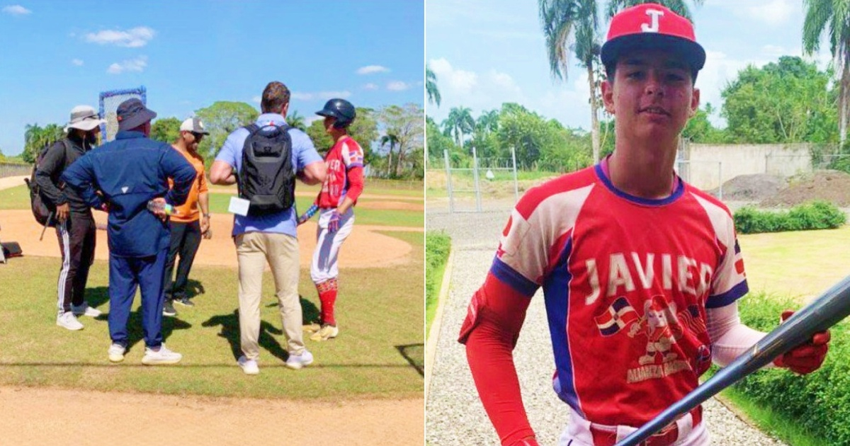 El joven durante su preparación en República Dominicana (i) y El joven prospecto matancero posible fichaje de los (d) © Collage Twitter/Francys Romero
