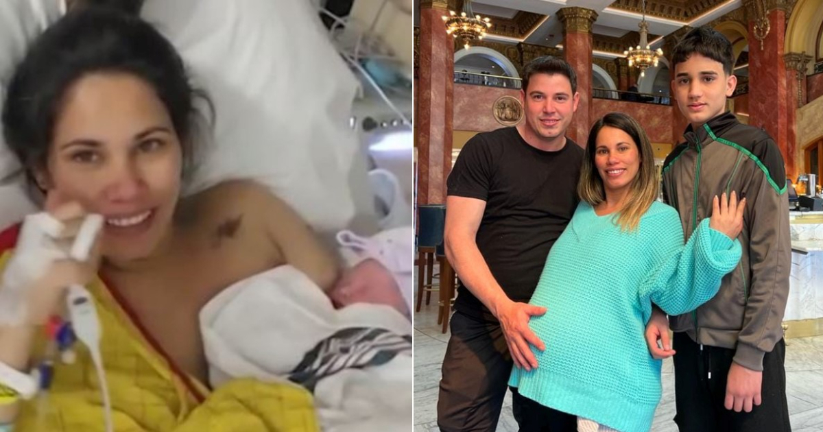 Mariolis Montano en el hospital junto a su bebé, y junto a su familia antes de parir en EE.UU. © Captura de video / Telemundo 51 - Facebook / Mariolis Montano