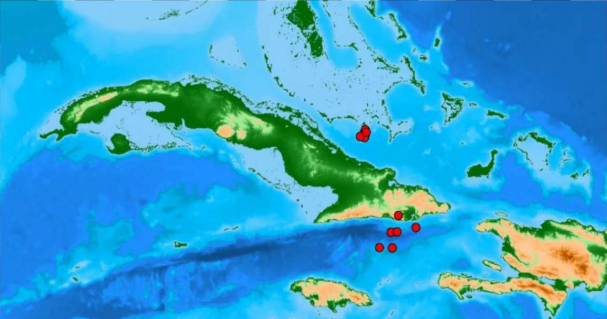 Mapa de Cuba donde se ven localizados los sismos © Enrique Diego Arango Arias / Facebook