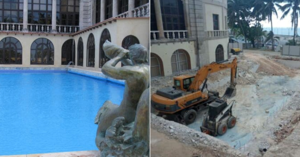 Piscina histórica del hotel, antes y después © Facebook / Abelardo Mena y Tripadvisor