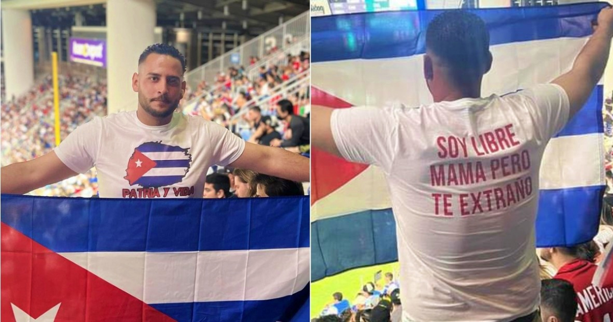 Joven cubano que se viralizó en redes sociales por el singular pulóver que usó en el juego de Cuba y EE.UU. de pelota © Collage Instagram/dayrongg98