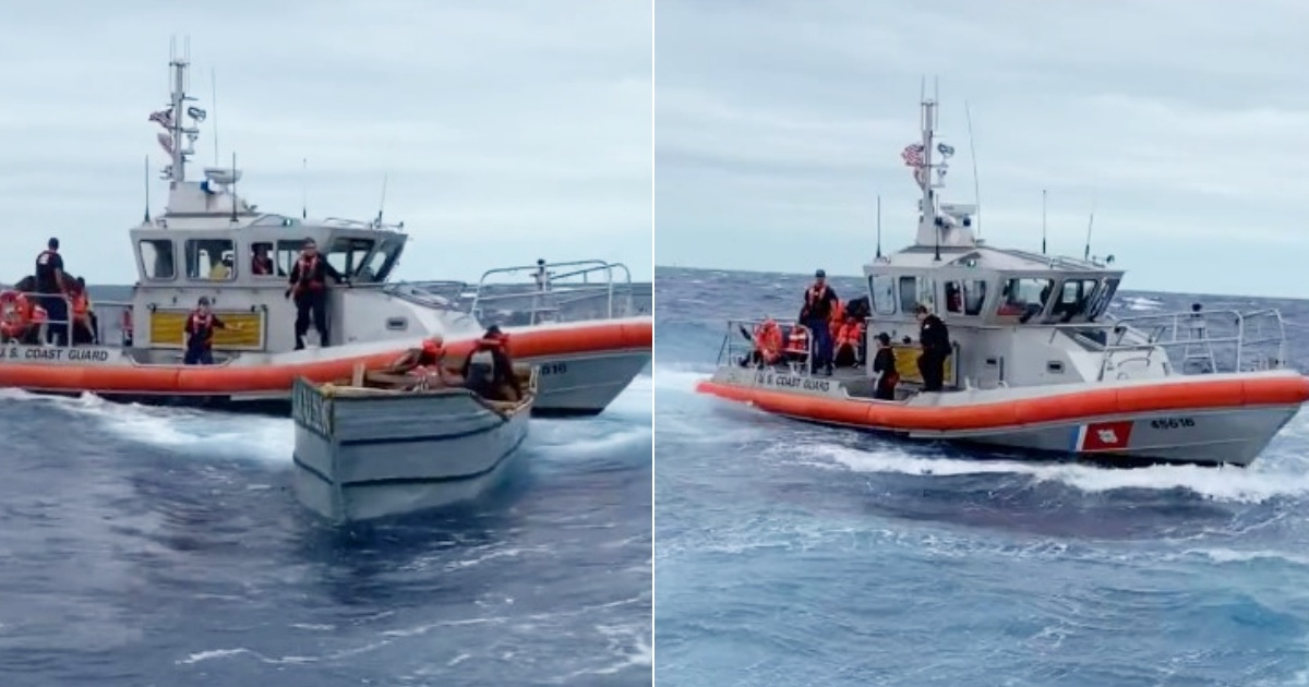Embarcación rescatada el pasado lunes en aguas al sur de Cayo Hueso © Collage Captura de Twitter/USCGSoutheast 