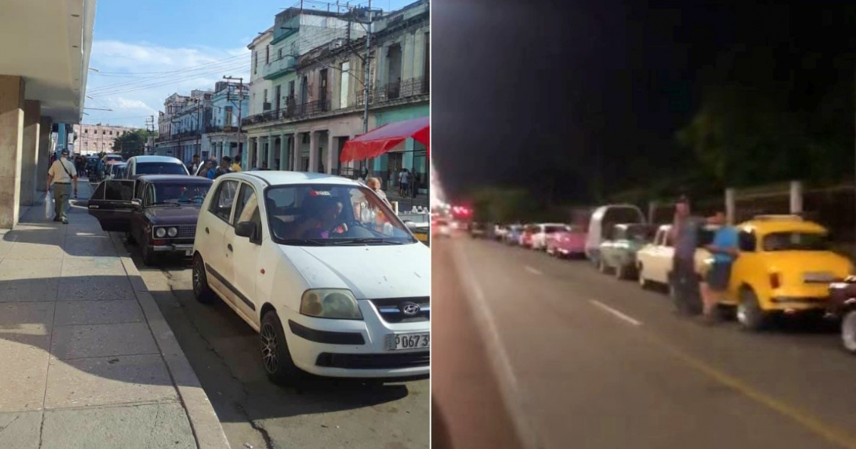 Colas para comprar combustible en Cuba © Facebook/Gilly Delgado Ángulo y captura de video Twitter/Norges Rodríguez