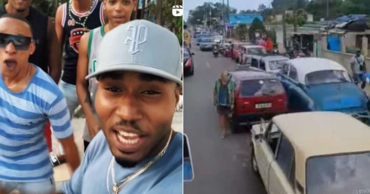 Chambers el Mandatario y colas de carros para comprar combustible en Cuba © Captura de video de Instagram / mandatariooficial y de Facebook de Woody Alguacil Cubano