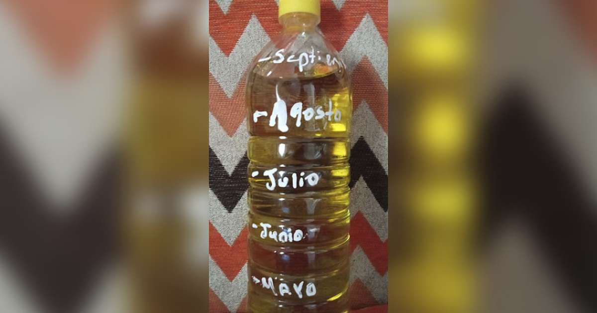 Pomo de aceite marcado para cinco meses © Facebook / MADRES CUBANAS POR UN MUNDO MEJOR / Oshuncita Caridad Mendoza