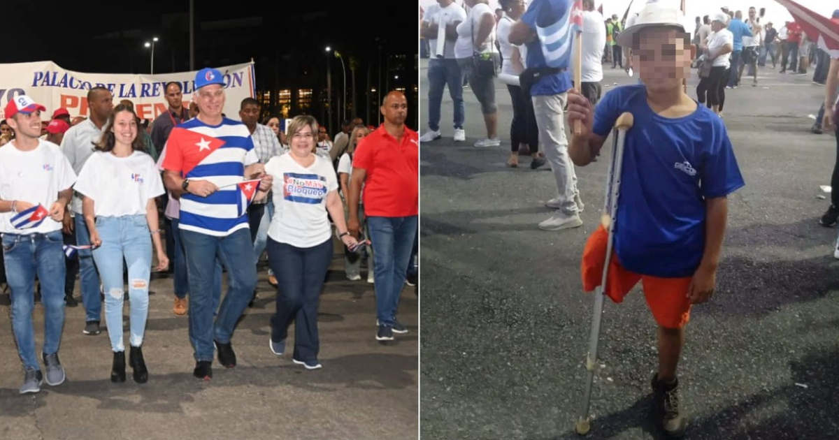 Miguel Díaz-Canel, Lis Cuesta y séquito gubernamental desfilan. A la derecha, Ardiel © Twitter / Presidencia de Cuba - CDR