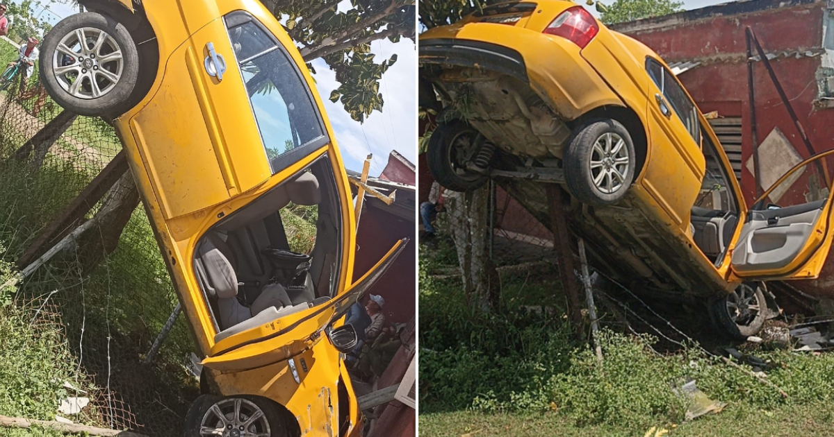 Taxi colgado sobre una cerca © Facebook / ACCIDENTES BUSES & CAMIONES por más experiencia y menos víctimas!