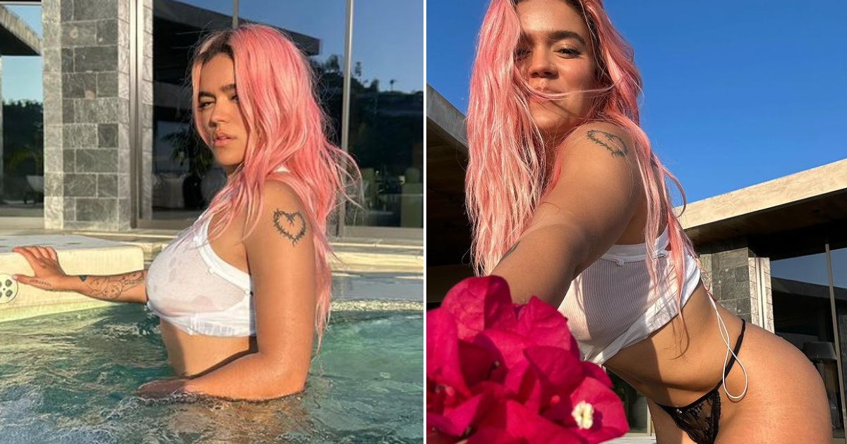 Karol G posando sexy y divertida desde la piscina © Instagram / Karol G