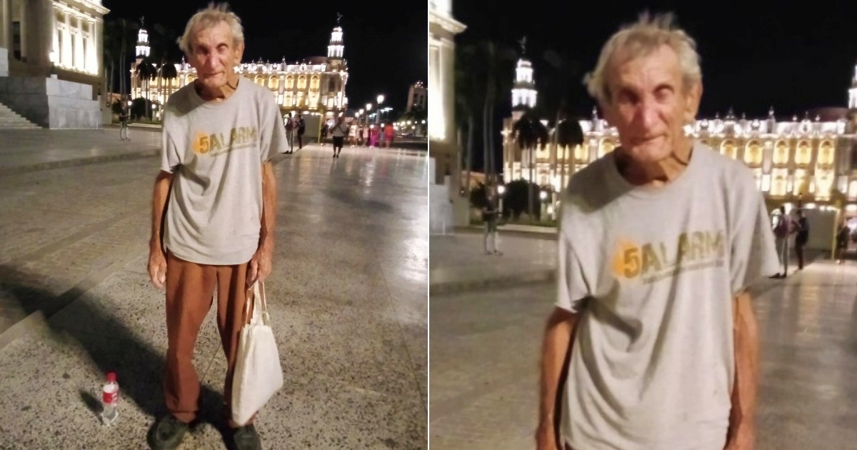 Anciano que pedía un pan en los alrededores del Capitolio habanero © Collage Facebook/Irina Diéguez Toledo