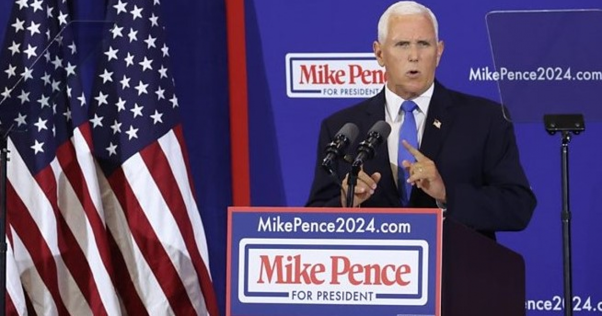 Mike Pence durante su discurso de lanzamiento de campaña este miércoles en Iowa © Captura de video/CiberCuba