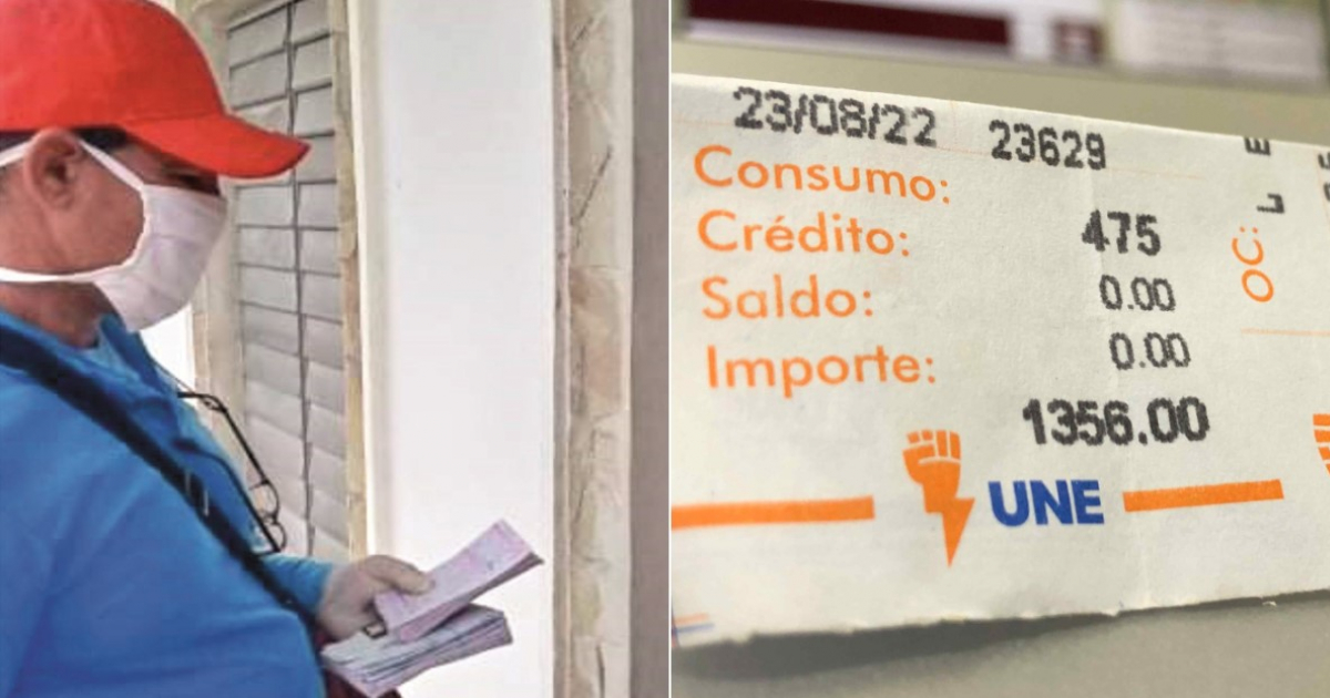 Cobrador y factura de electricidad en Cuba © UNE y Ahora
