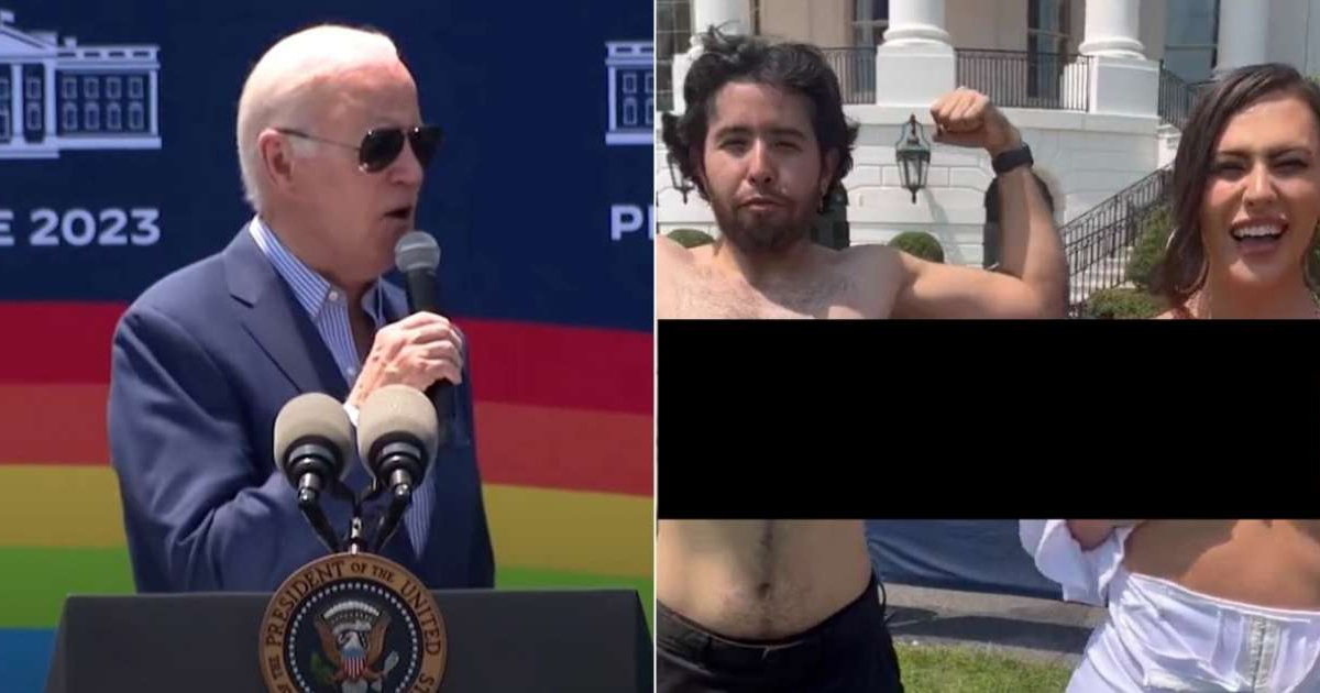 Joe Biden y activistas trans haciendo topless © Captura de video de Twitter de Karli Bonne