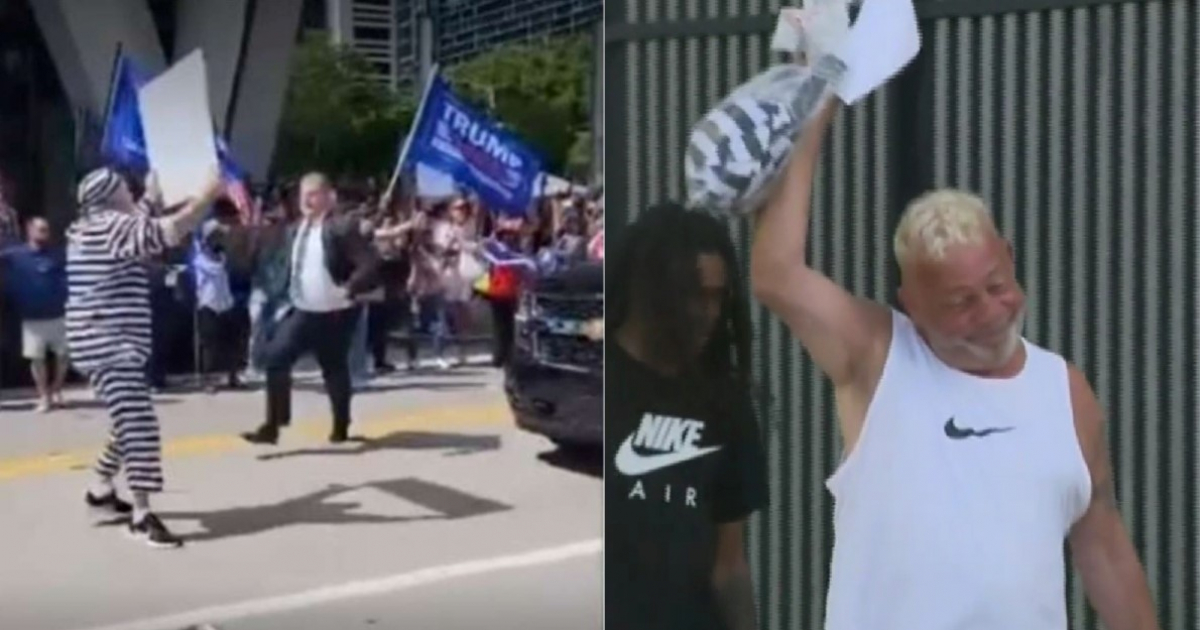 Domenic Santana frente a caravana de Trump y foto de detención © Captura de video / WESH 2