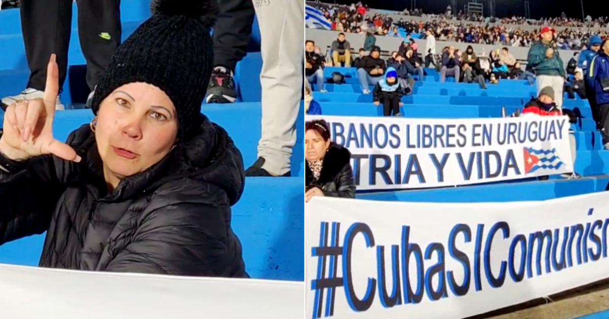 Activistas cubanos se manifiestan durante el partido © Captura de video Facebook / Cubanos Libres en Uruguay