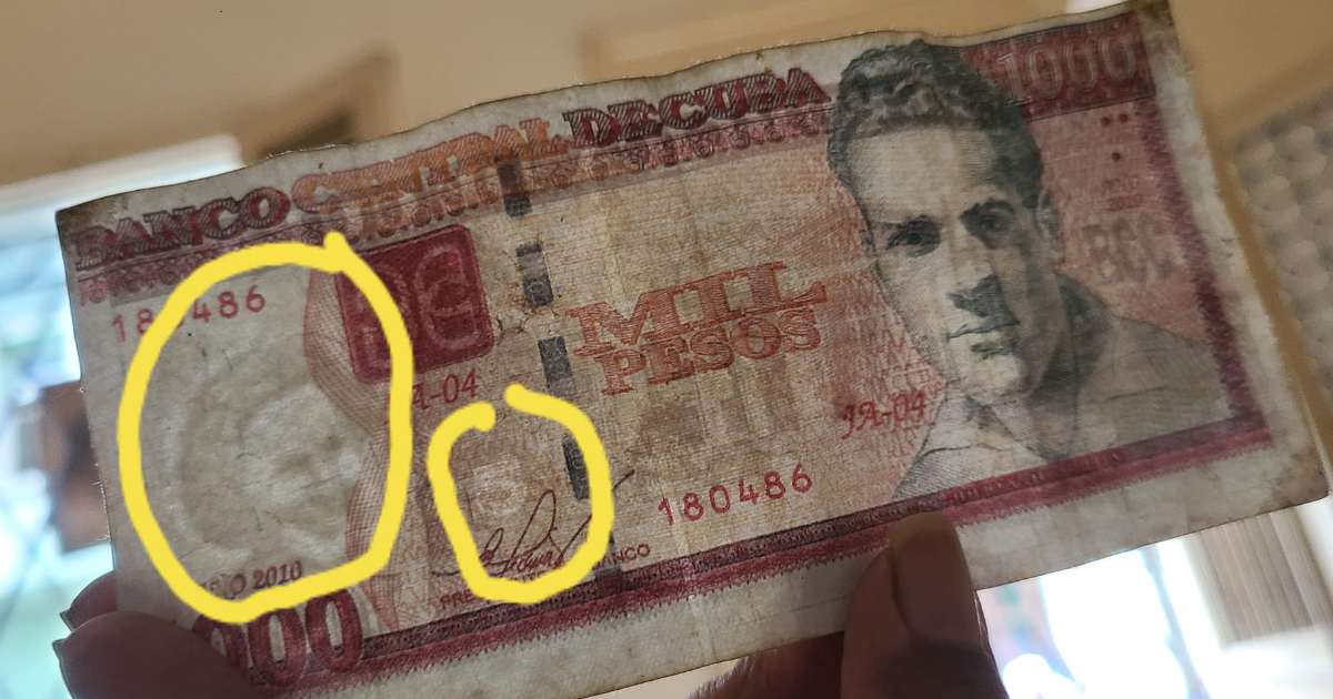 Nueva técnica para falsificar billetes de mil pesos © Facebook/Yordanka Cuza