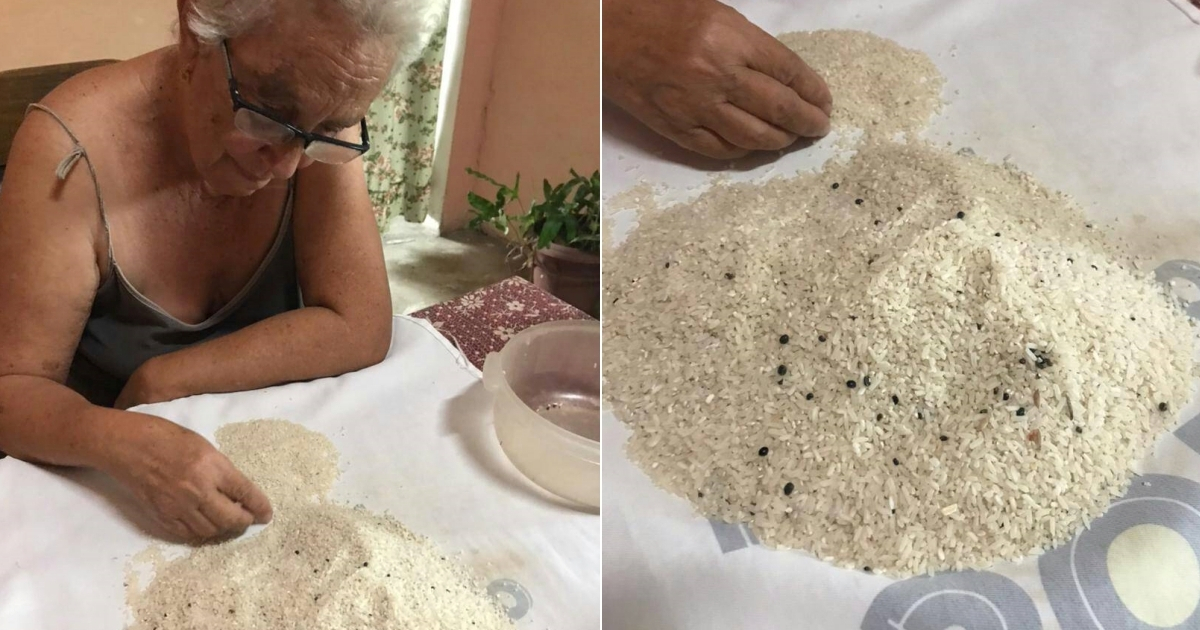 Mujer escogiendo arroz © Facebook / Iliana Iglesias