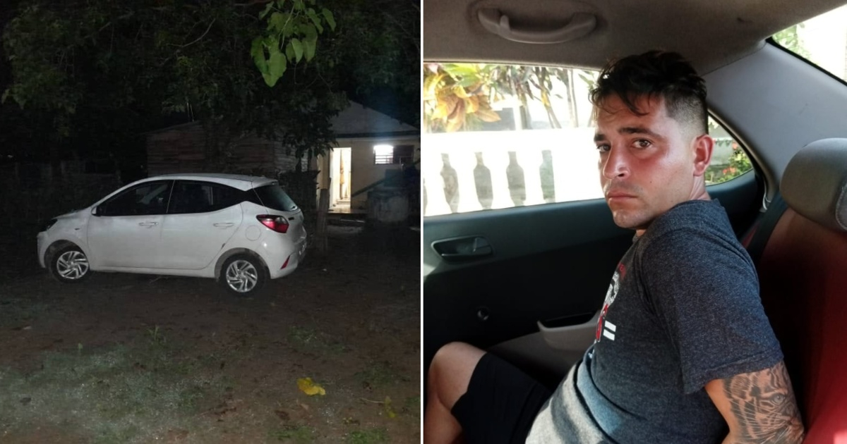 Carro robado y uno de los autores del delito © Facebook / Realidades desde Holguín