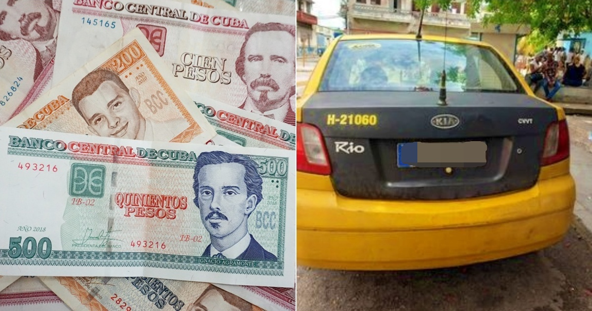 Dinero cubano (Imagen de referencia) y Taxi (d) © CiberCuba- Facebook/Entretenimiento cubano