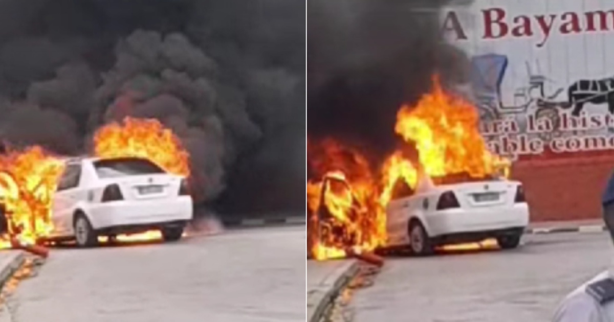 Auto incendiado en Bayamo © Facebook / ACCIDENTES BUSES & CAMIONES por más experiencia y menos víctimas!