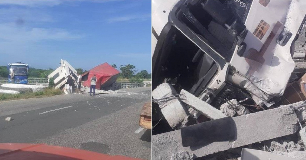 El camión se estrelló cerca de Lajas, Cienfuegos © Collage de Facebook/ACCIDENTES BUSES & CAMIONES por más experiencia y menos víctimas!