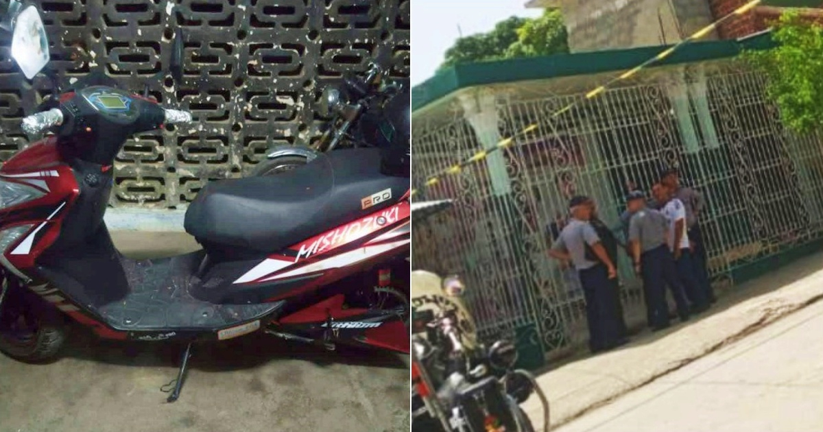 Una de las motorinas robadas a la víctima (i) y Policía en los alrededores de la vivienda del fallecido (d) © Collage Facebook/Miguel Noticias 