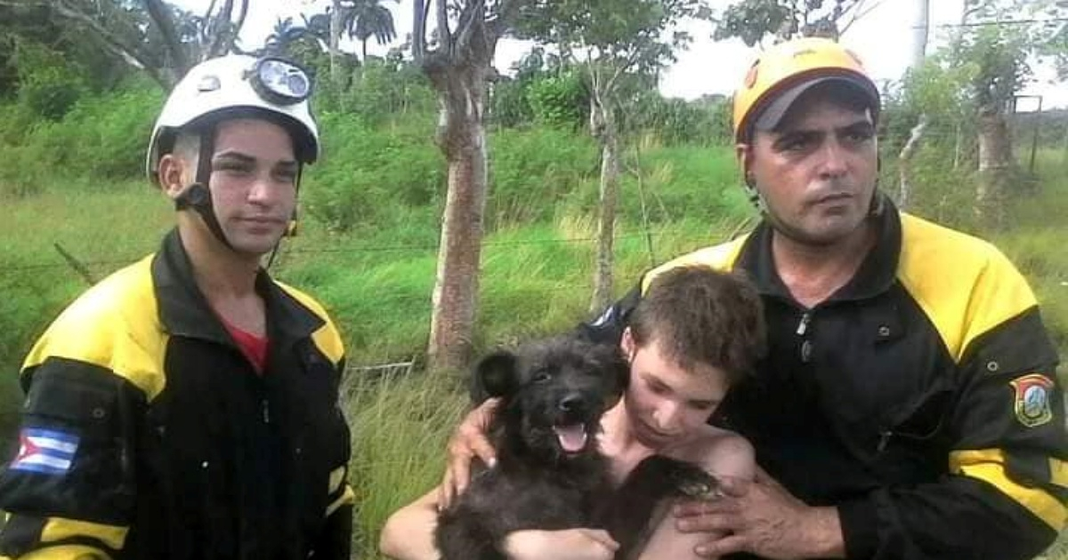 Bomberos cubanos rescatan a perro de un pozo © Facebook/Fuerza del pueblo