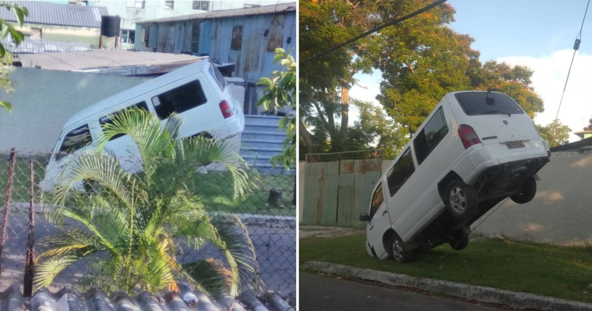 Camioneta encganchada en cable © Facebook / El Vedado de Hoy -Eduardo Alfonso Garcia