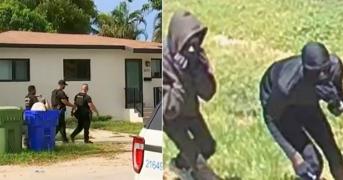 Exterior de la vivienda donde ocurrió el intento de robo (i) y Los dos sujetos encapuchados en la parte trasera de la vivienda (d) © Collage Captura de Telemundo 51