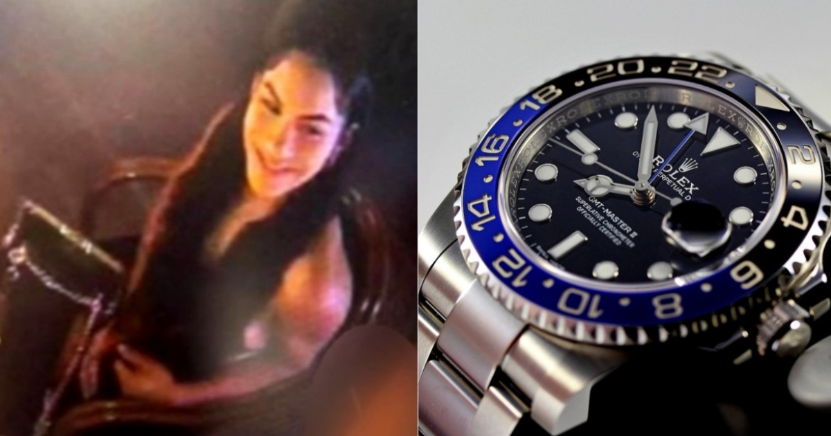 La presunta ladrona y un Rolex © Captura de video Local 10 y Pixabay