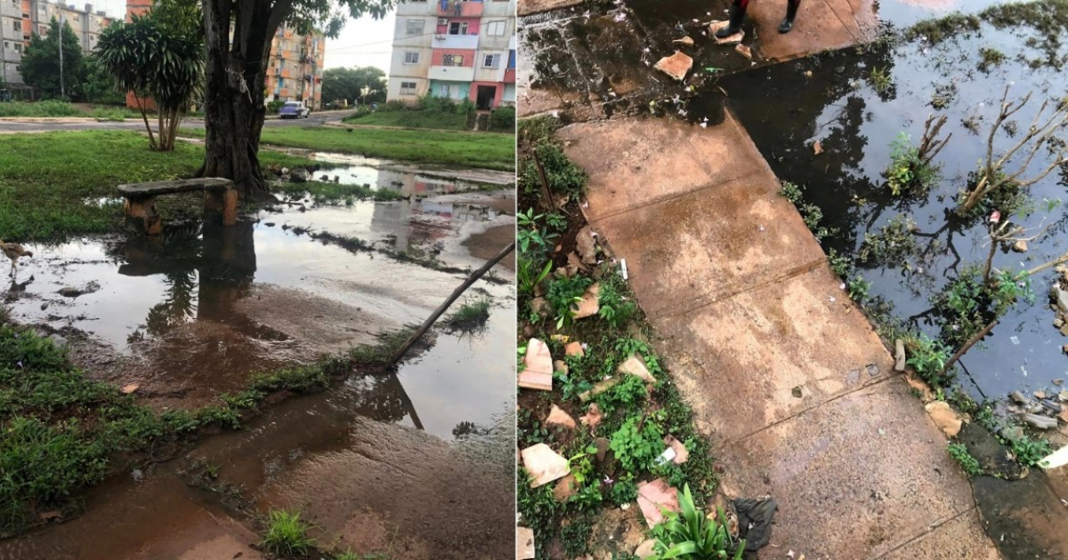 Parque inundado de aguas albañales © Facebook / Roxana Morejon