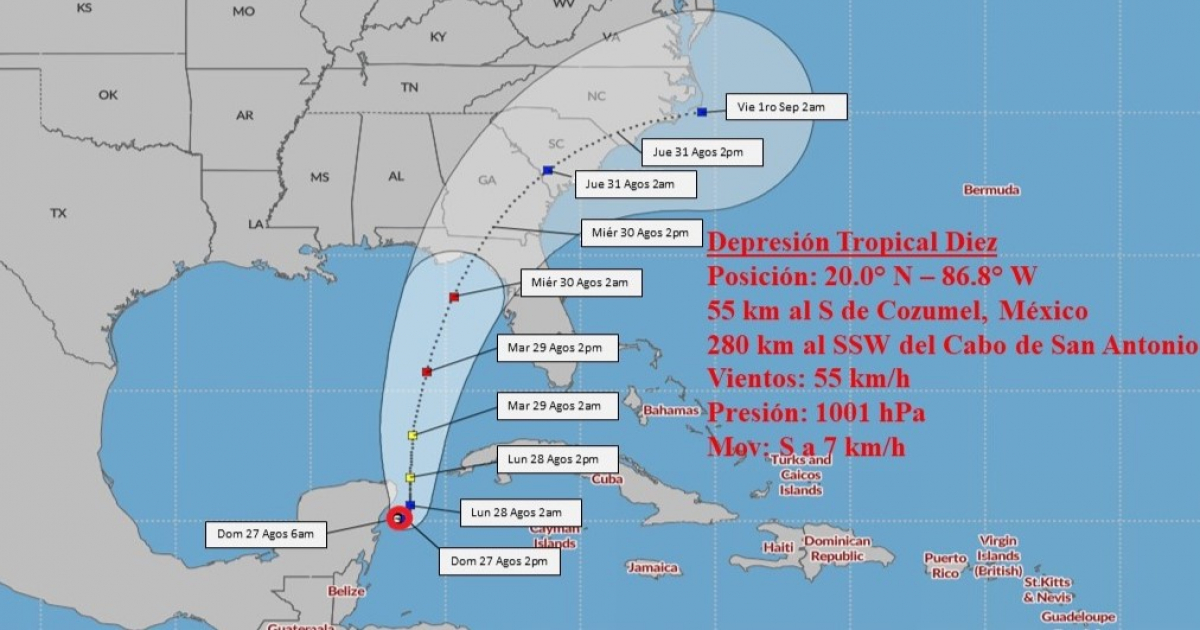 Posible trayectoria futura de depresión tropical © Centro de Pronósticos, Insmet / Twitter